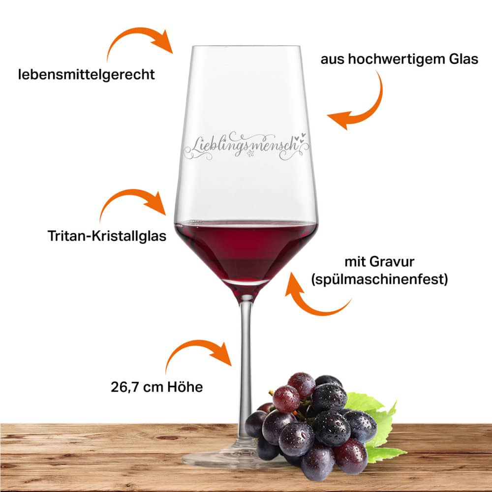 Schott Zwiesel Bordeaux Rotweinglas PURE "Lieblingsmensch" Kaligrafie