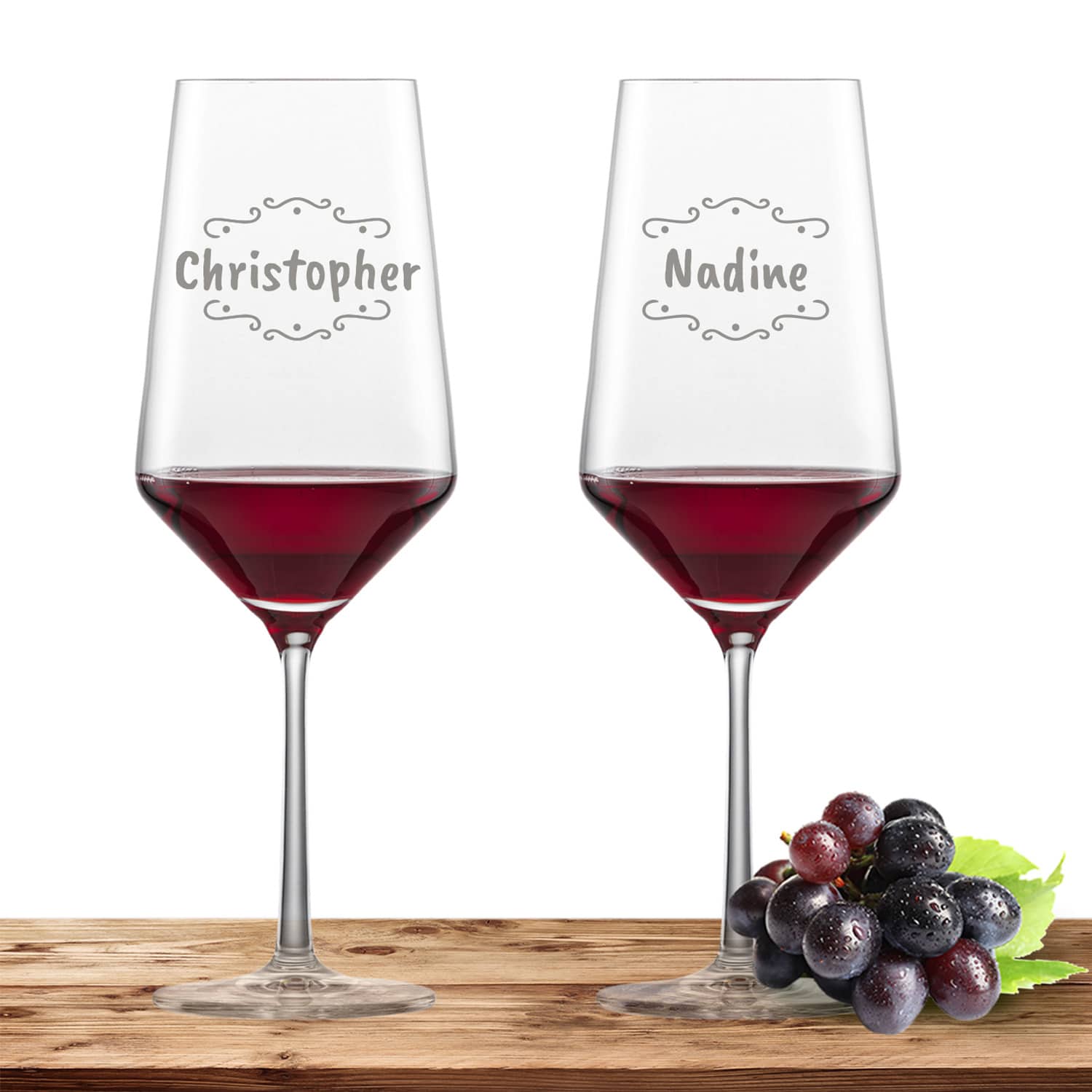 2x Schott Zwiesel Bordeaux Rotweinglas PURE mit Namen oder Wunschtext graviert (Verzierung 02)