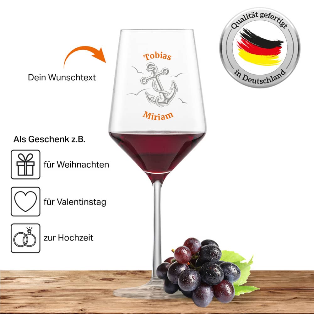 Schott Zwiesel Cabernet Rotweinglas PURE mit Namen oder Wunschtext graviert (Anker)