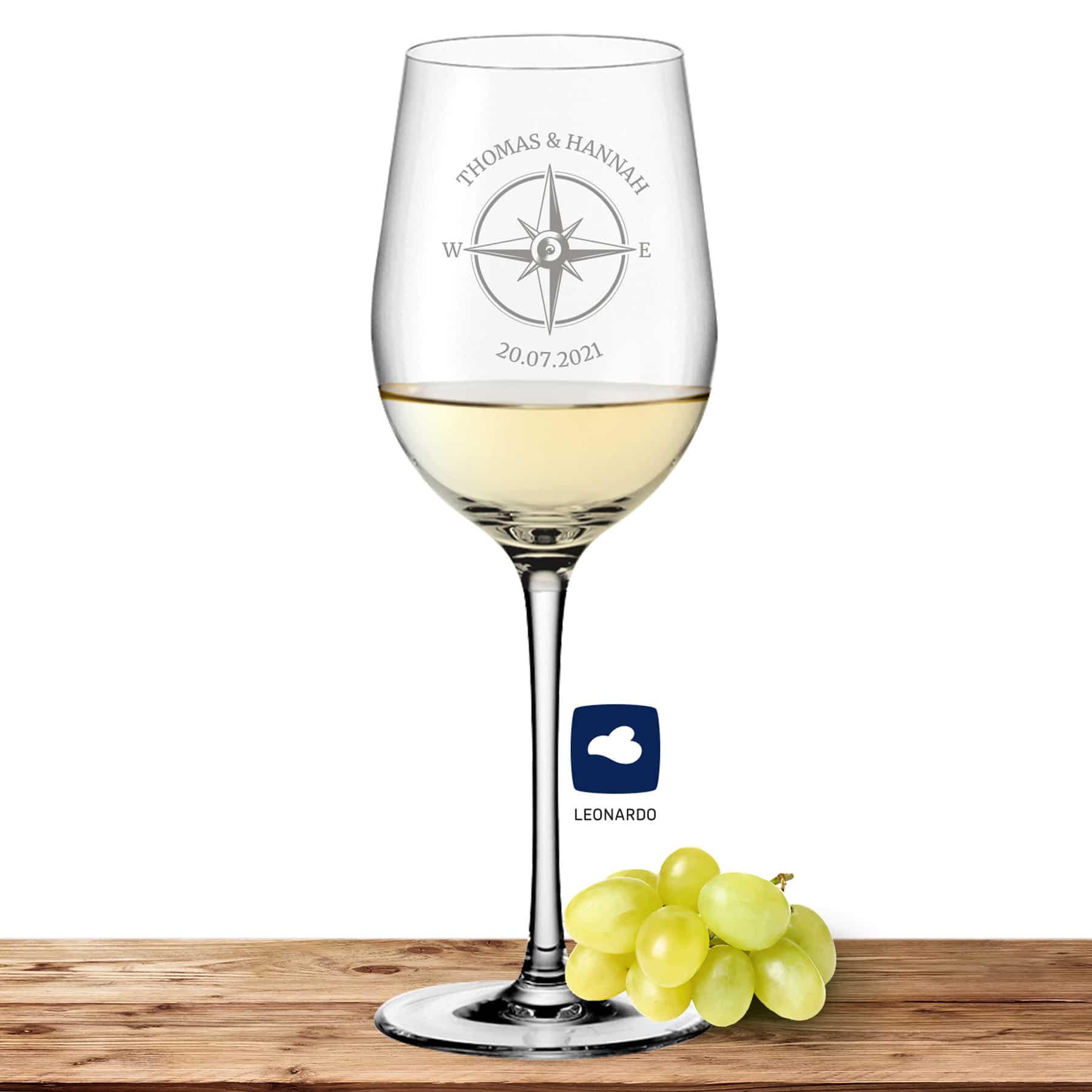 Leonardo Weißweinglas 370ml Ciao+ mit Motiv "Kompass" mit Name oder Wunschtext