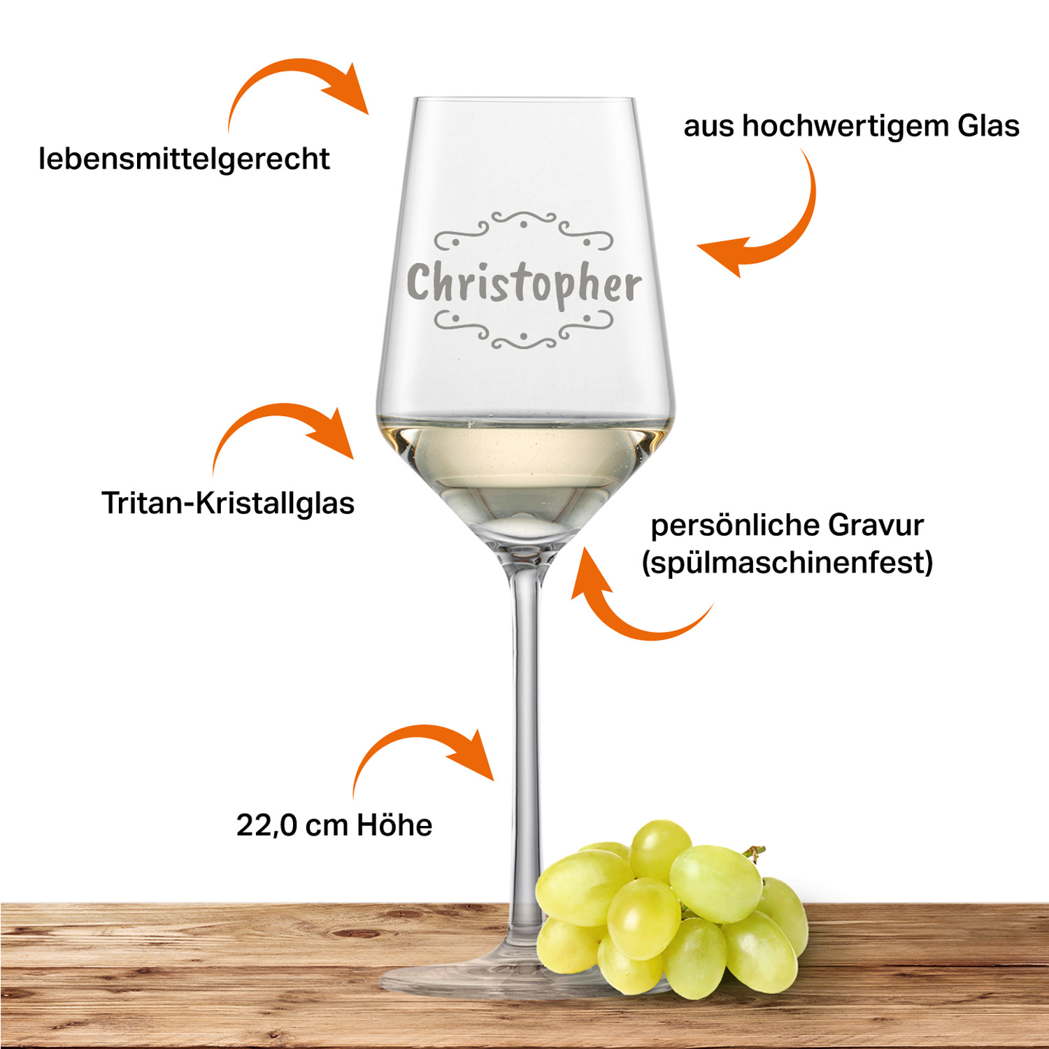 Schott Zwiesel Riesling Weißweinglas PURE mit Namen oder Wunschtext graviert (Verzierung 02)