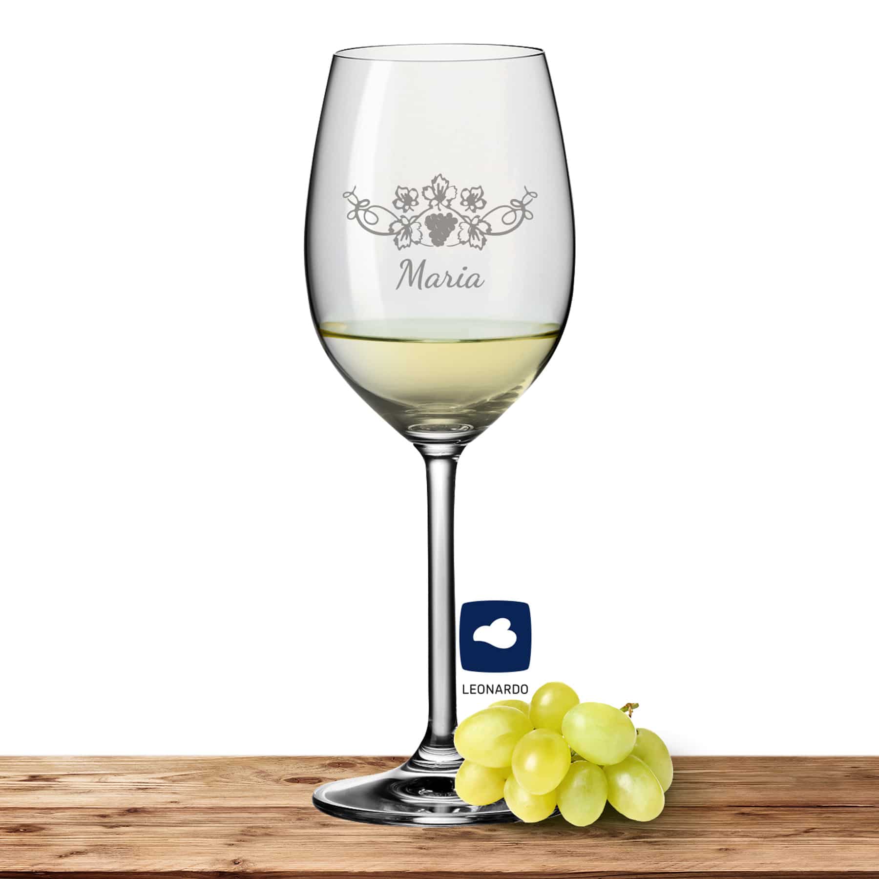 Leonardo Weißweinglas DAILY 370ml mit Namen oder Wunschtext graviert (Weinrebe)