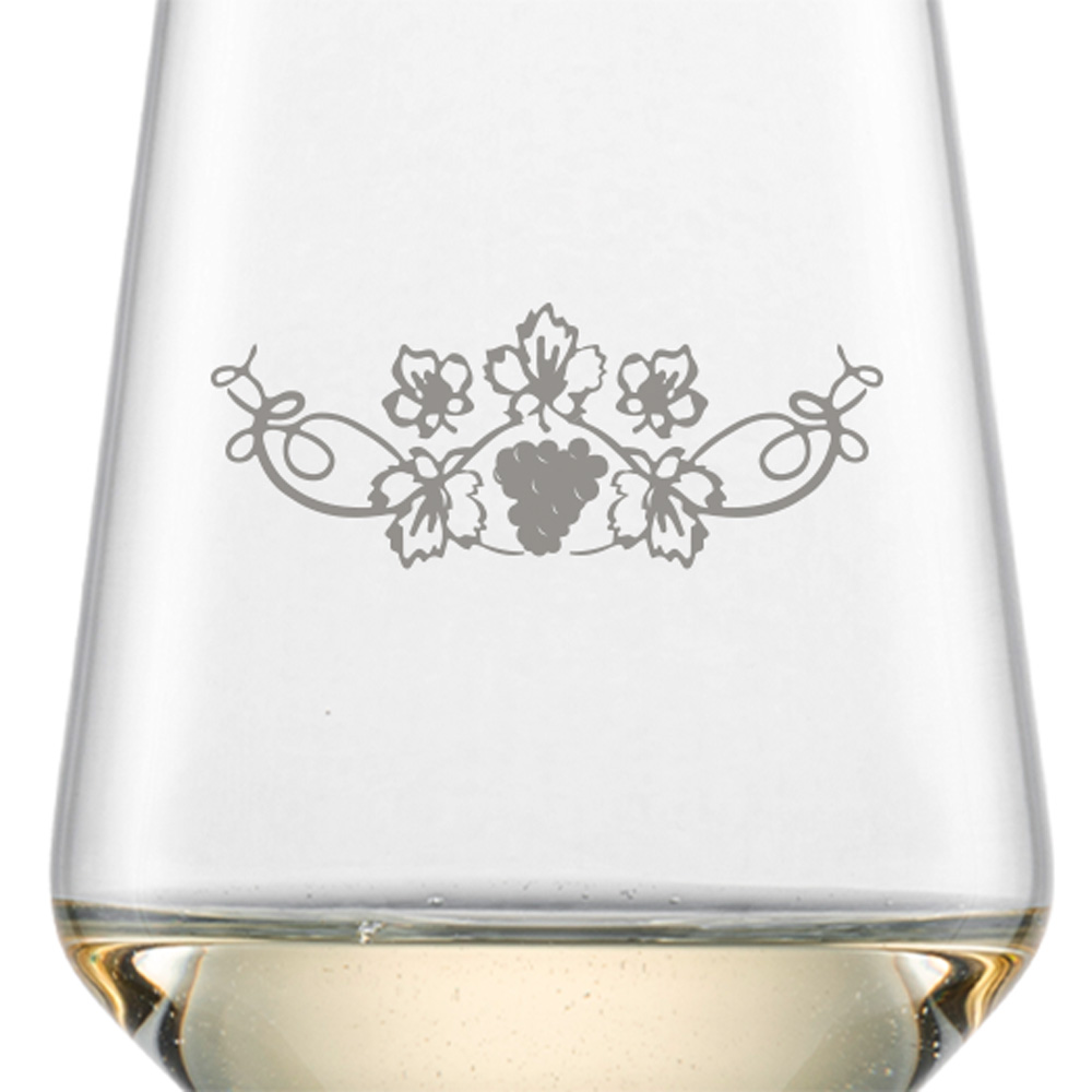 2x Schott Zwiesel Riesling Weißweinglas PURE mit Namen oder Wunschtext graviert (Weinrebe)