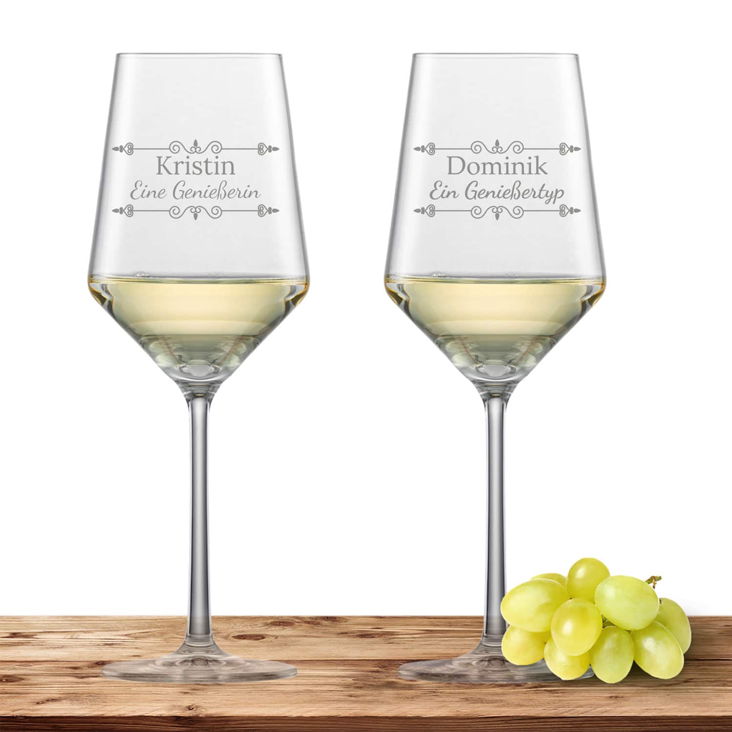 2x Schott Zwiesel Sauvignon Weißweinglas PURE mit Namen oder Wunschtext graviert (Verzierung 01)