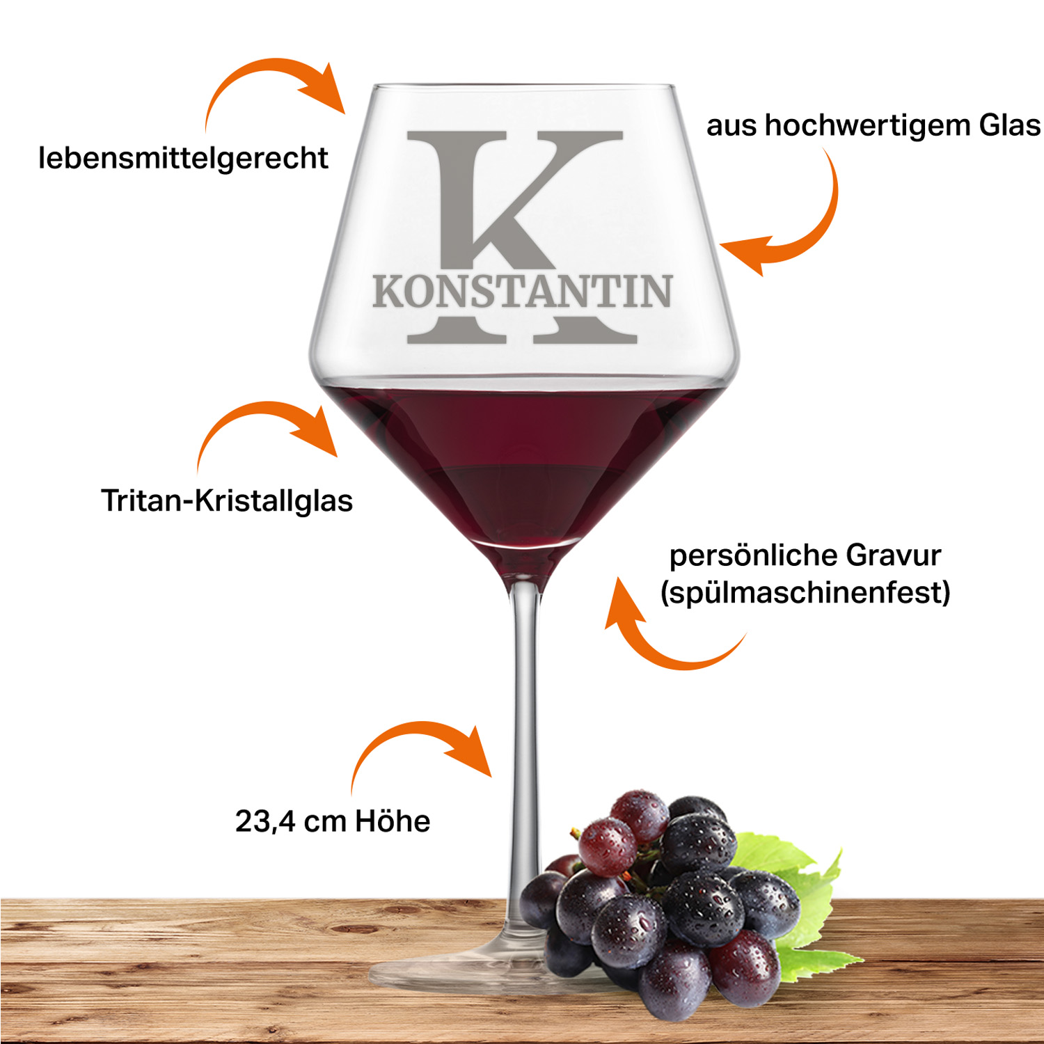 Schott Zwiesel Bordeaux Rotweinglas PURE mit Namen oder Wunschtext graviert (Initiale)