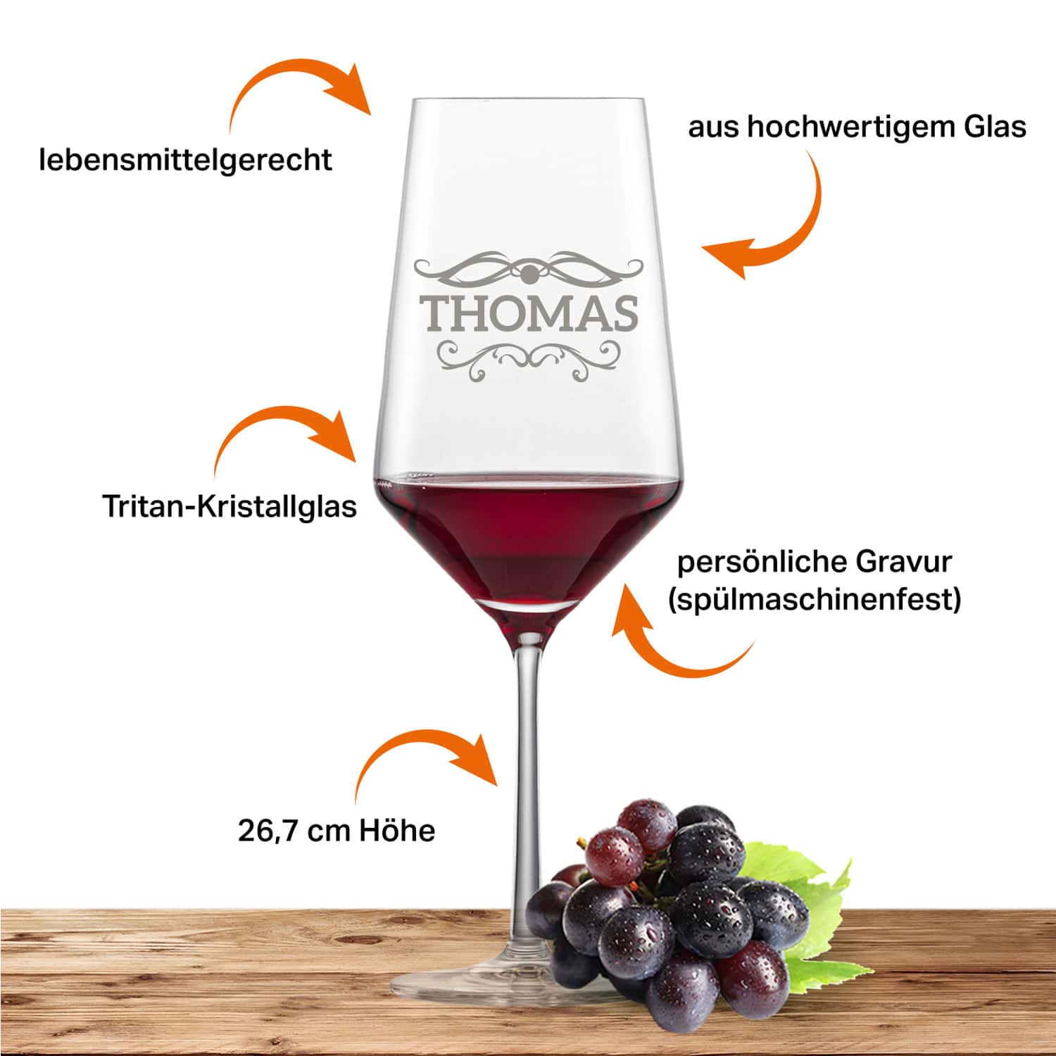 2x Schott Zwiesel Bordeaux Rotweinglas PURE mit Namen oder Wunschtext graviert (Barock 01)