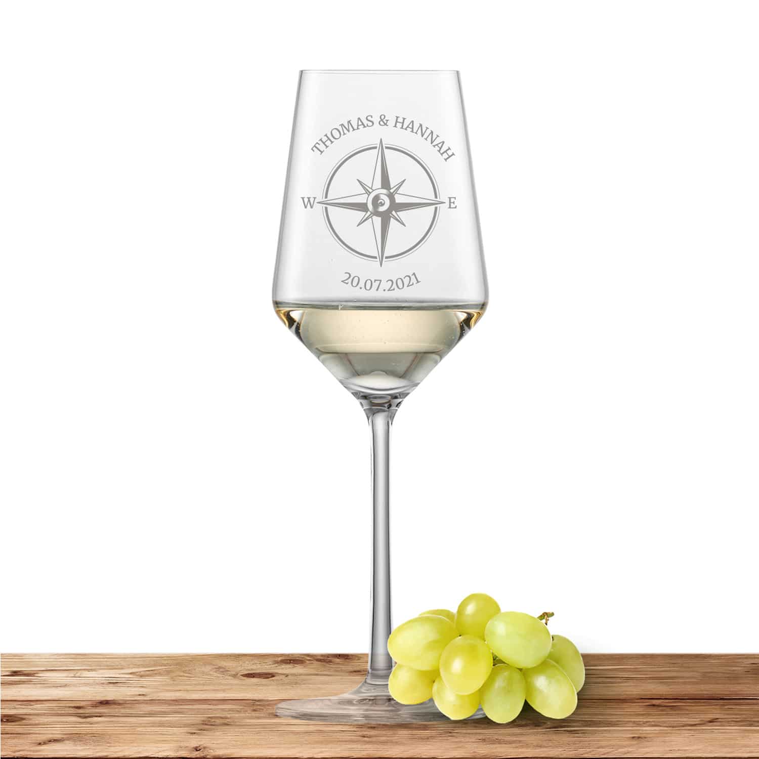 Schott Zwiesel Riesling Weißweinglas PURE mit Namen oder Wunschtext graviert (Kompass)