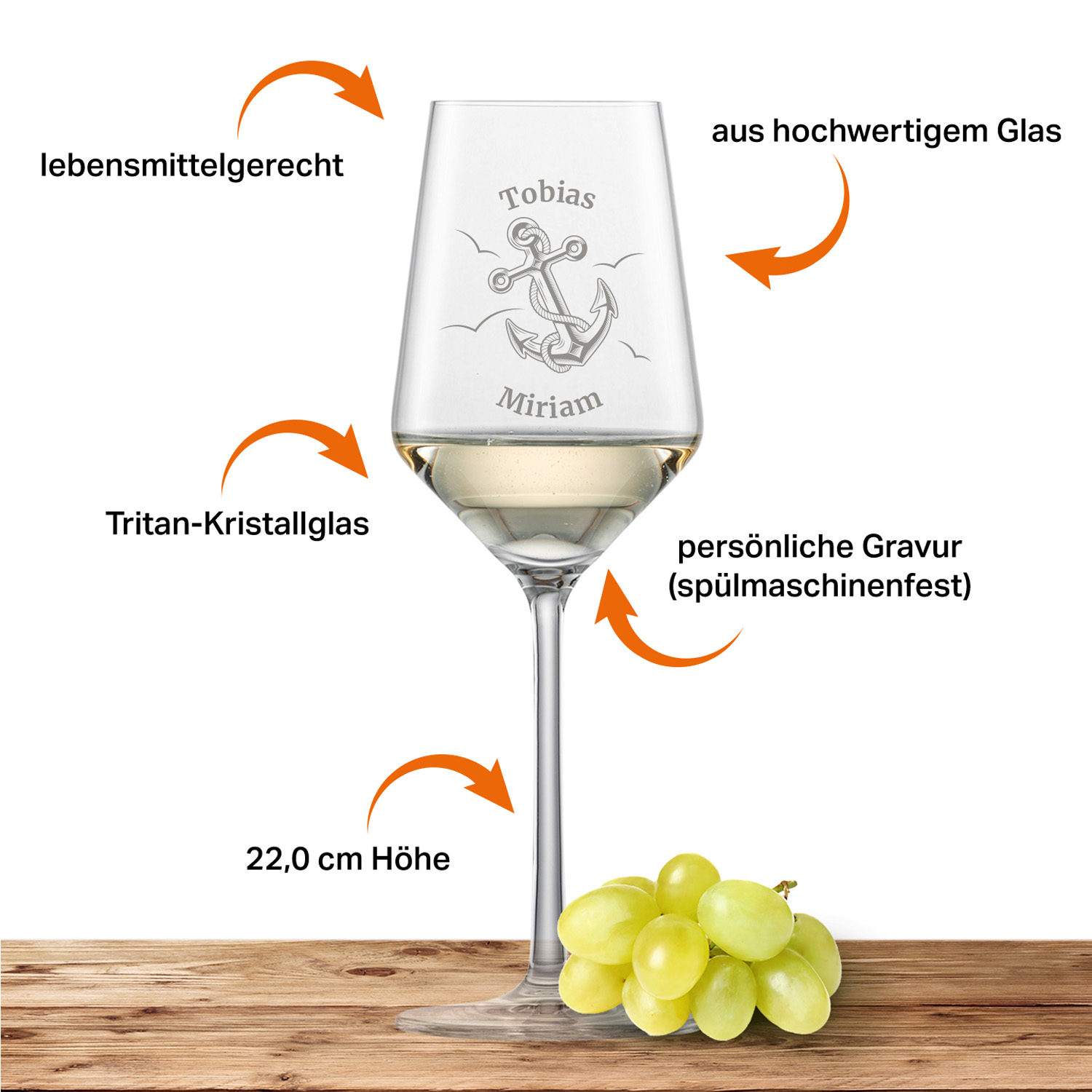 Schott Zwiesel Riesling Weißweinglas PURE mit Namen oder Wunschtext graviert (Anker)