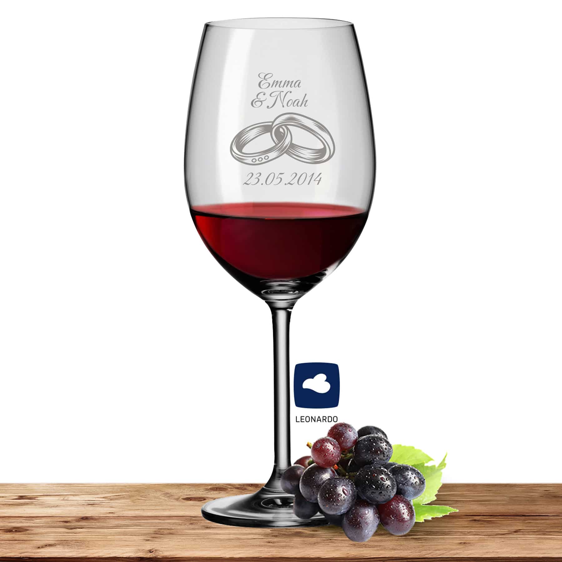 Leonardo Bordeauxglas Rotweinglas DAILY 640ml mit Namen oder Wunschtext graviert (Ringe)