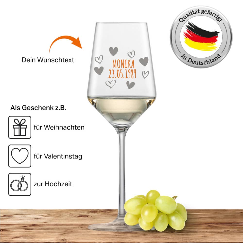 Schott Zwiesel Riesling Weißweinglas PURE mit Namen oder Wunschtext graviert (Herzkreis)