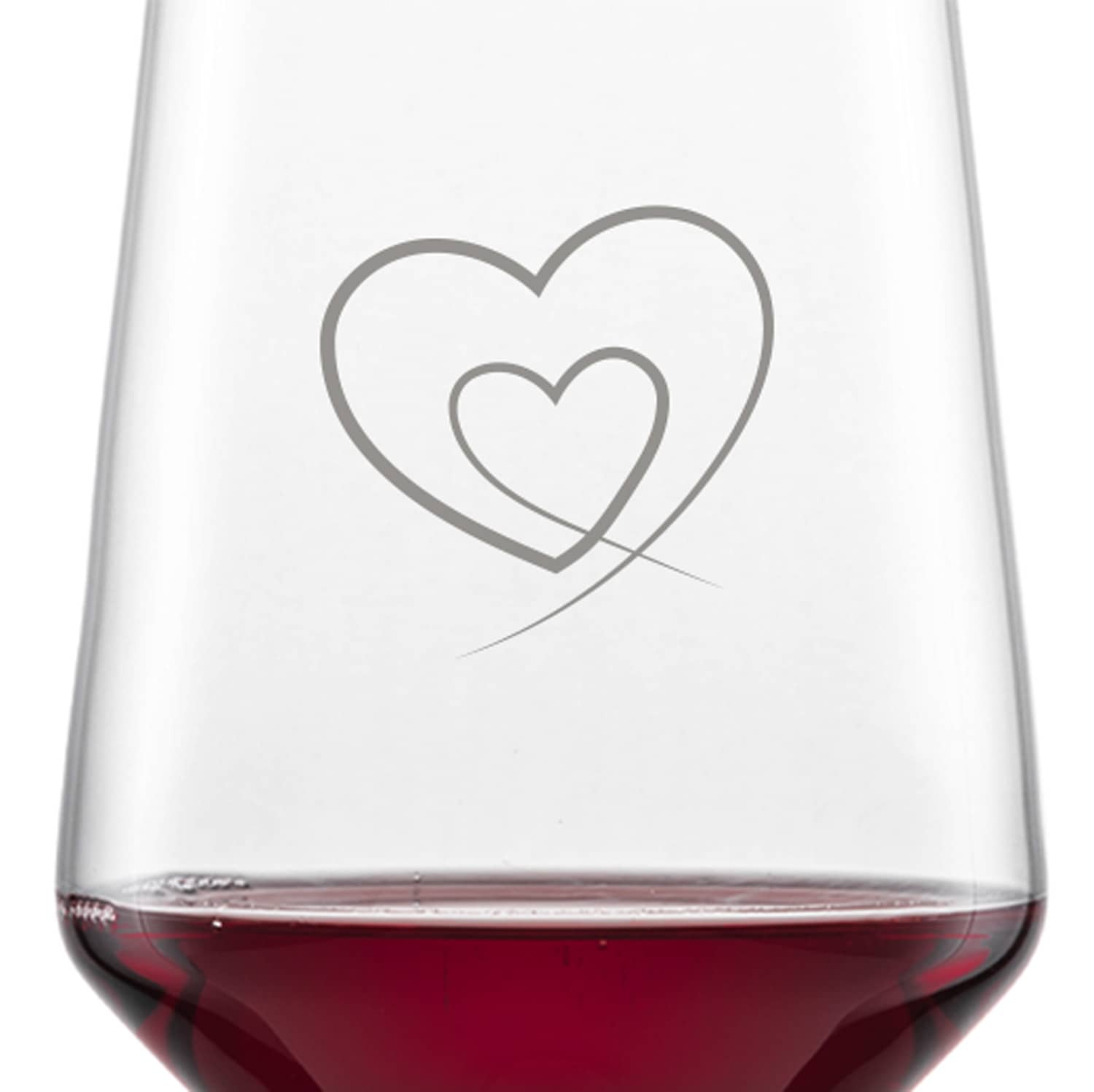 Schott Zwiesel Bordeaux Rotweinglas PURE mit Namen oder Wunschtext graviert (2 Herzen)