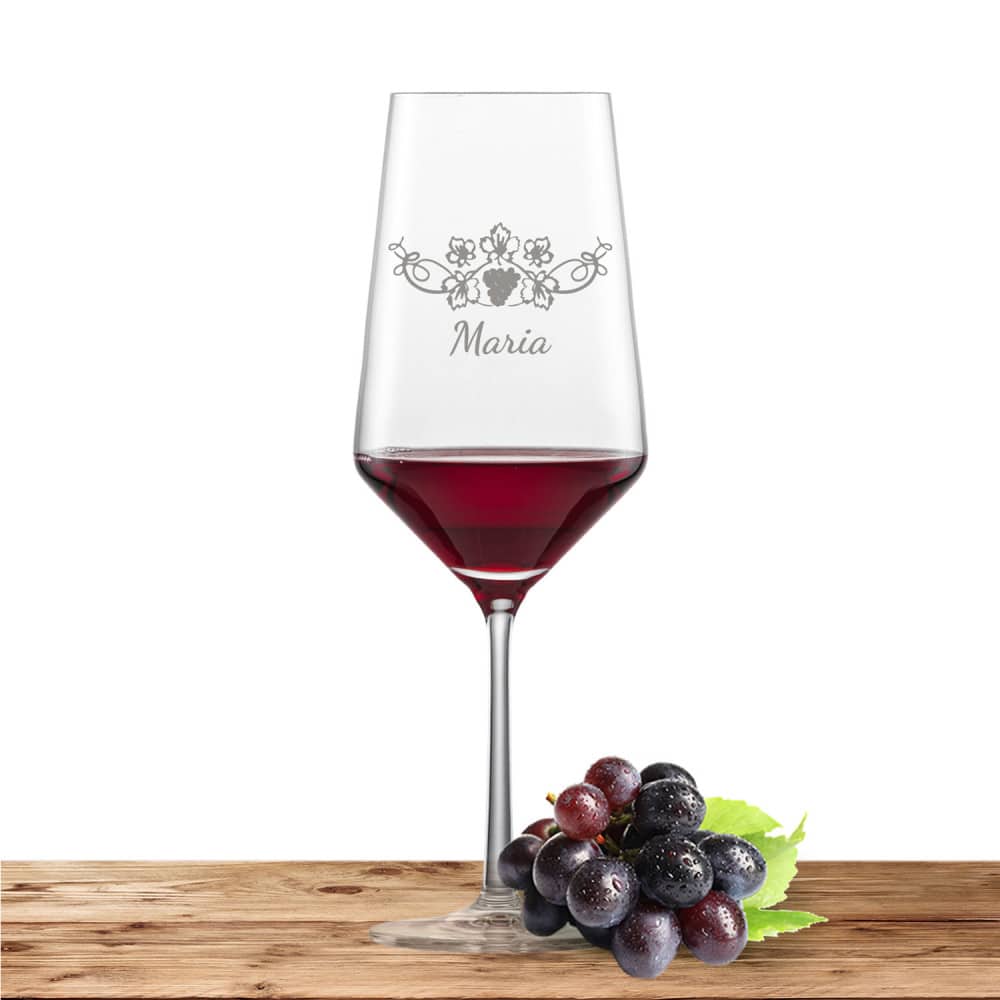 2x Schott Zwiesel Bordeaux Rotweinglas PURE mit Namen oder Wunschtext graviert (Weinrebe)