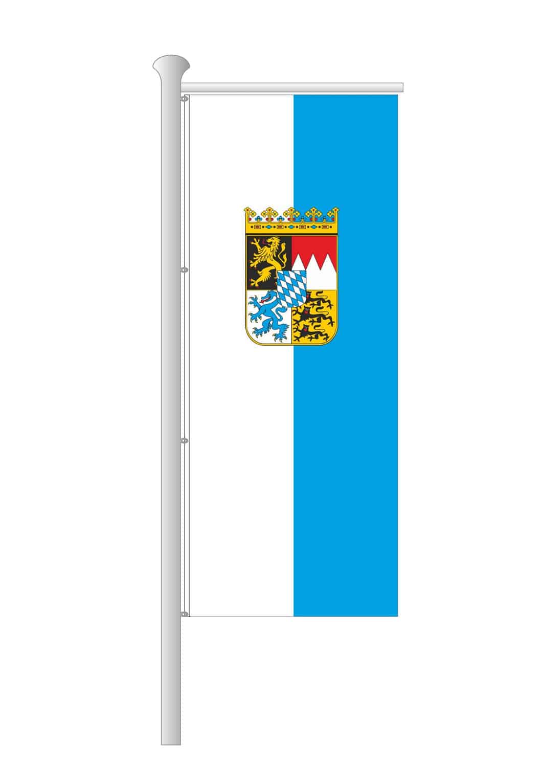 Bayernfahne für Ausleger Hochformat mit Wappen (Streifen)