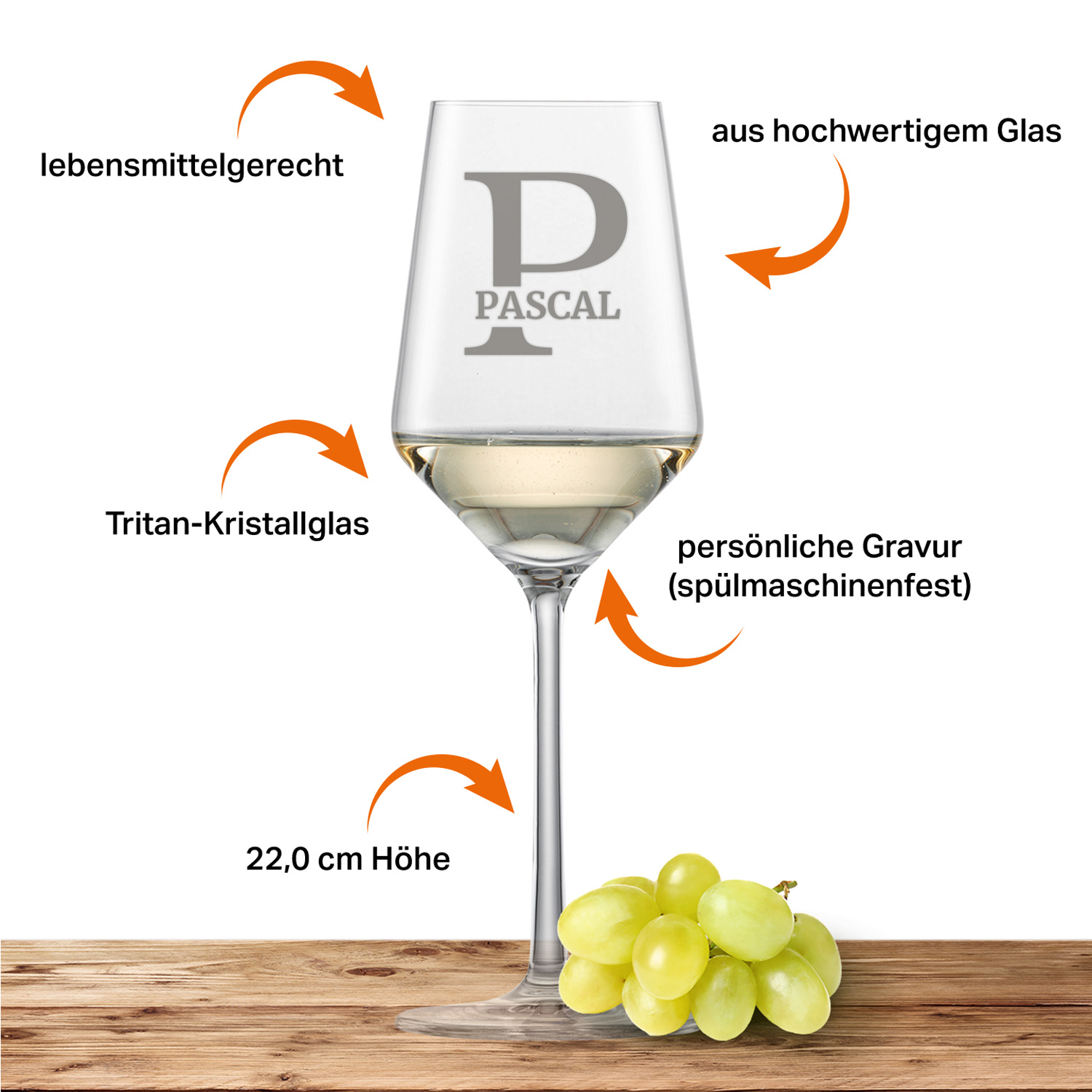 Schott Zwiesel Riesling Weißweinglas PURE mit Namen oder Wunschtext graviert (Initiale)