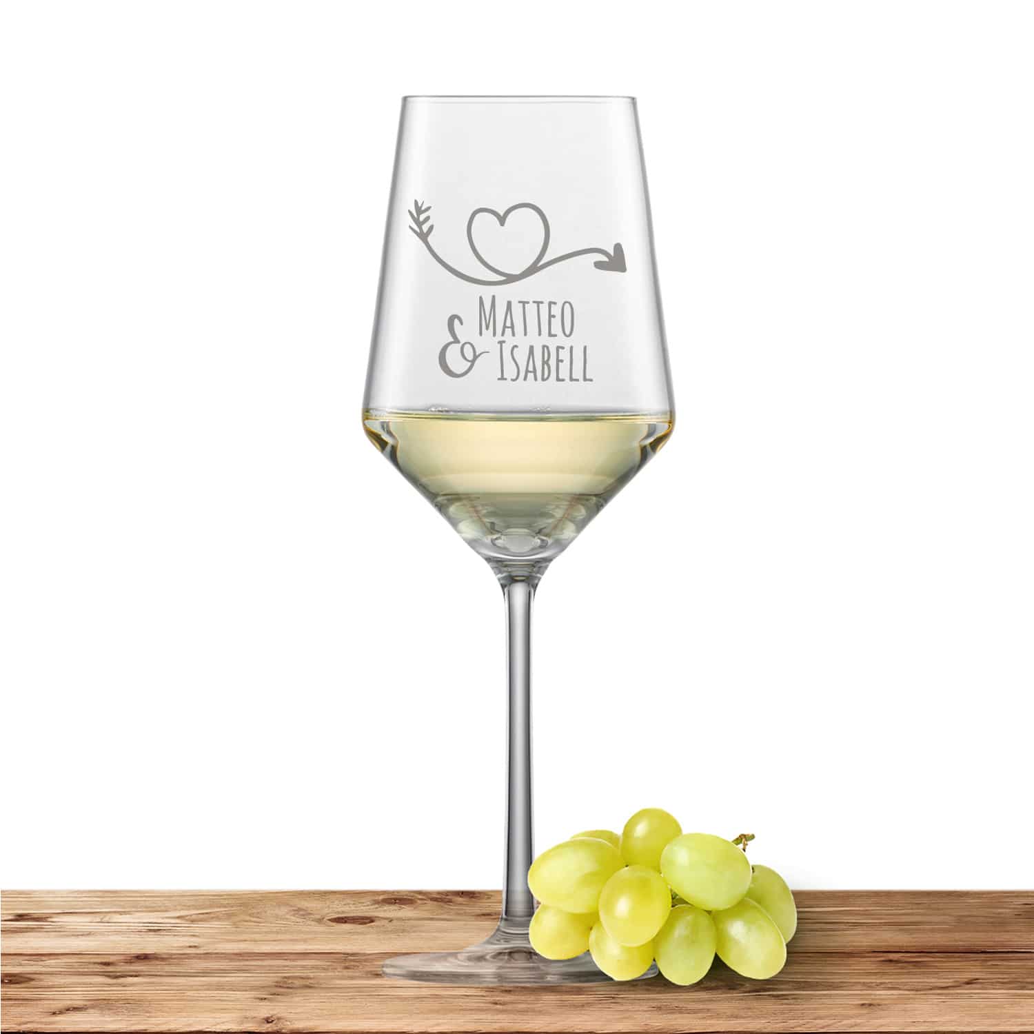 Schott Zwiesel Sauvignon Weißweinglas PURE mit Namen oder Wunschtext graviert (Herzpfeil)