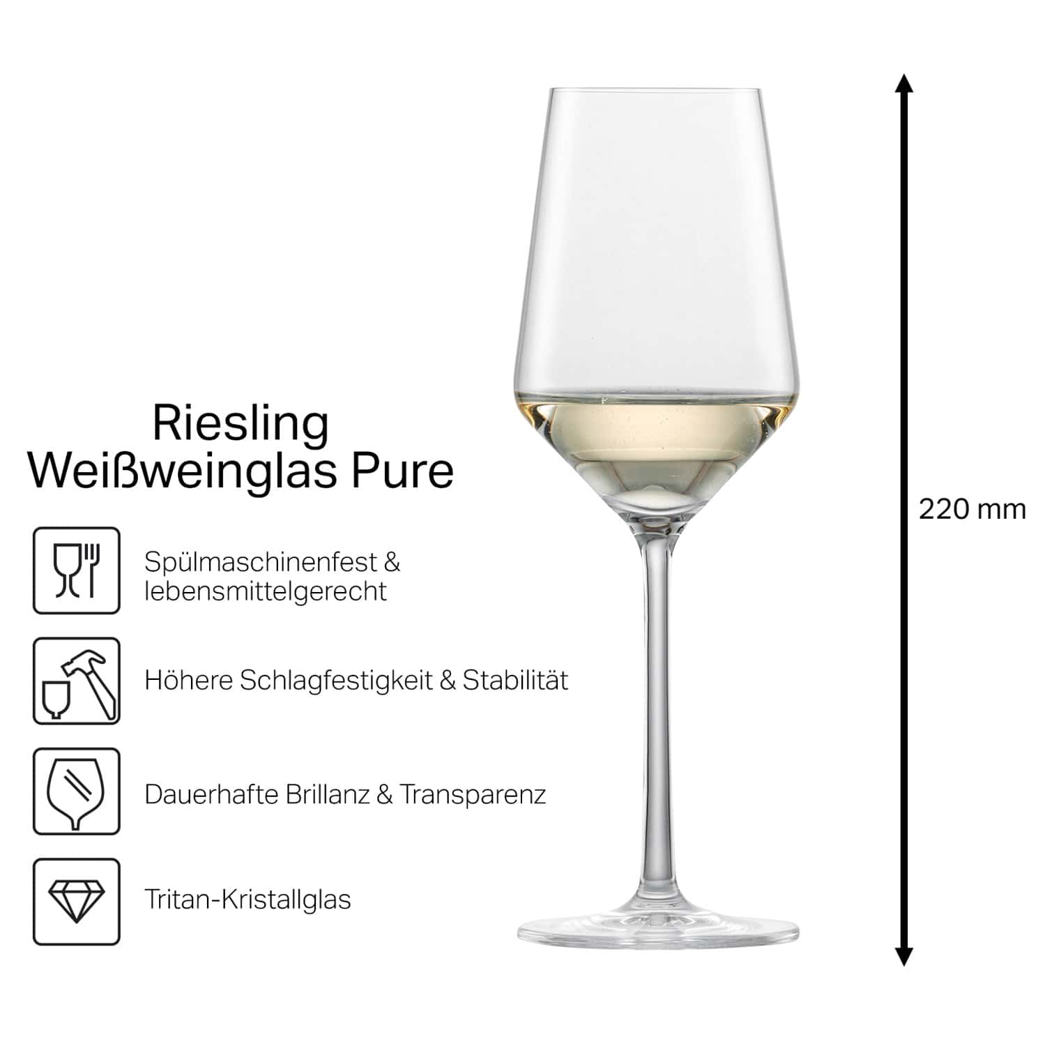 2x Schott Zwiesel Riesling Weißweinglas PURE mit Namen oder Wunschtext graviert (Weinrebe)