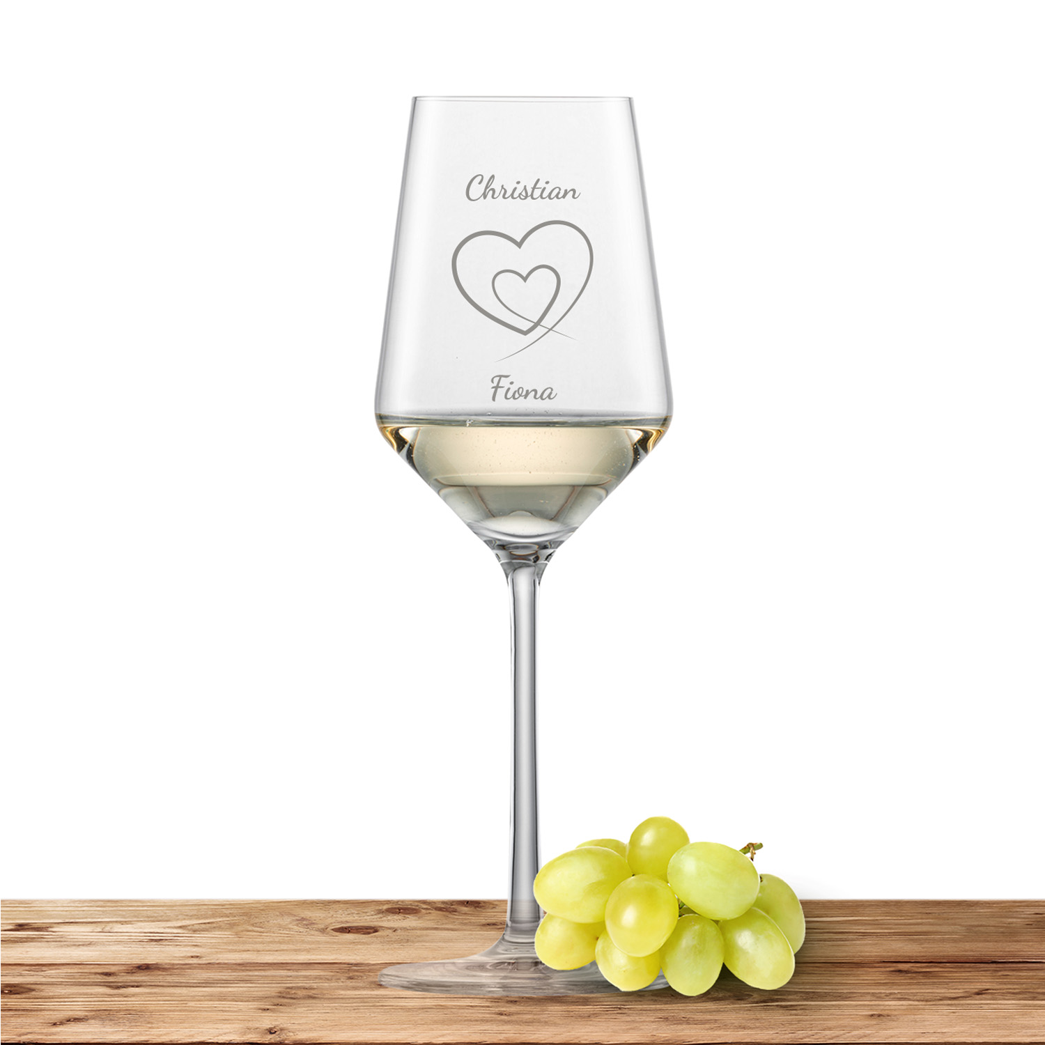Schott Zwiesel Riesling Weißweinglas PURE mit Namen oder Wunschtext graviert (2 Herzen)