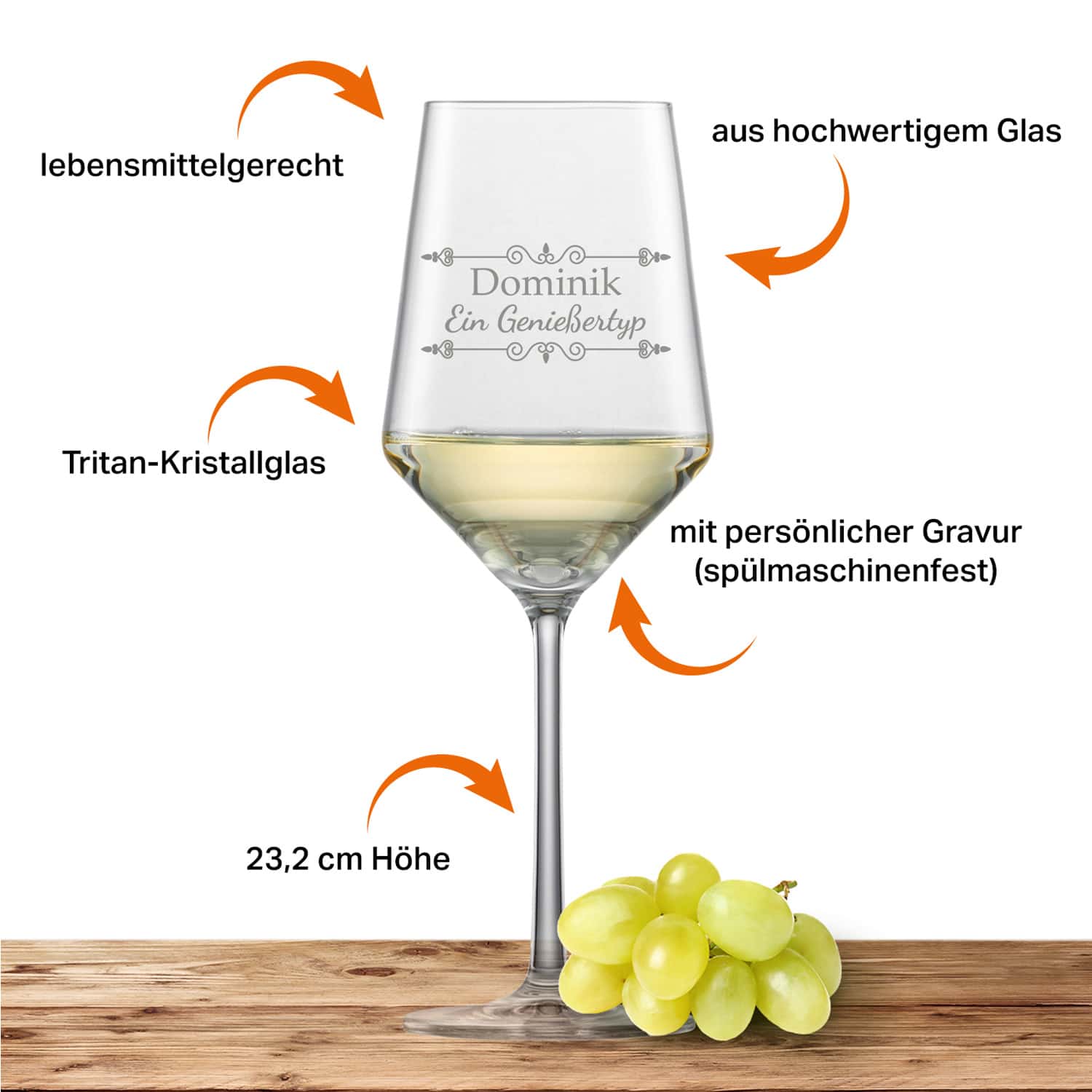 Schott Zwiesel Sauvignon Weißweinglas PURE mit Namen oder Wunschtext graviert (Verzierung 01)