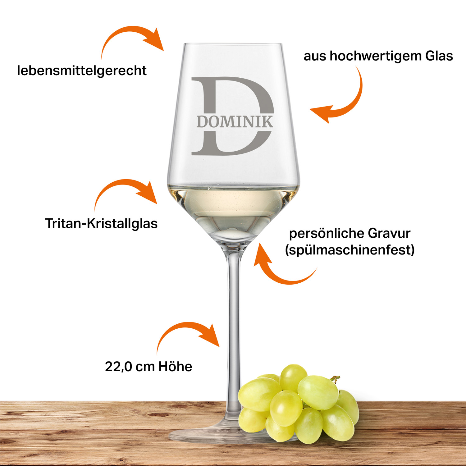 Schott Zwiesel Riesling Weißweinglas PURE mit Namen oder Wunschtext graviert (Initiale)