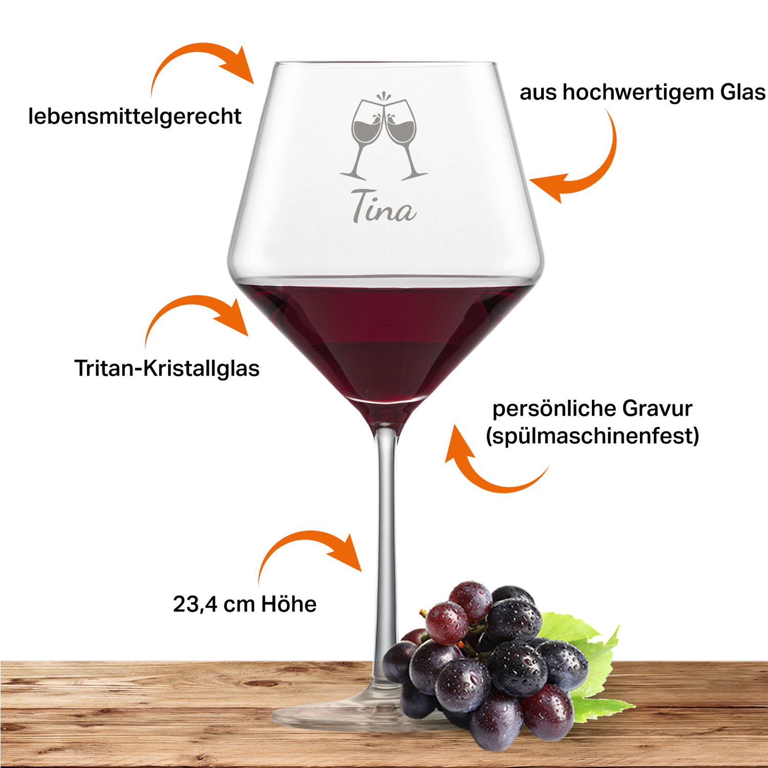 Schott Zwiesel Burgunderglas Rotweinglas PURE mit Namen oder Wunschtext graviert (ChinChin)