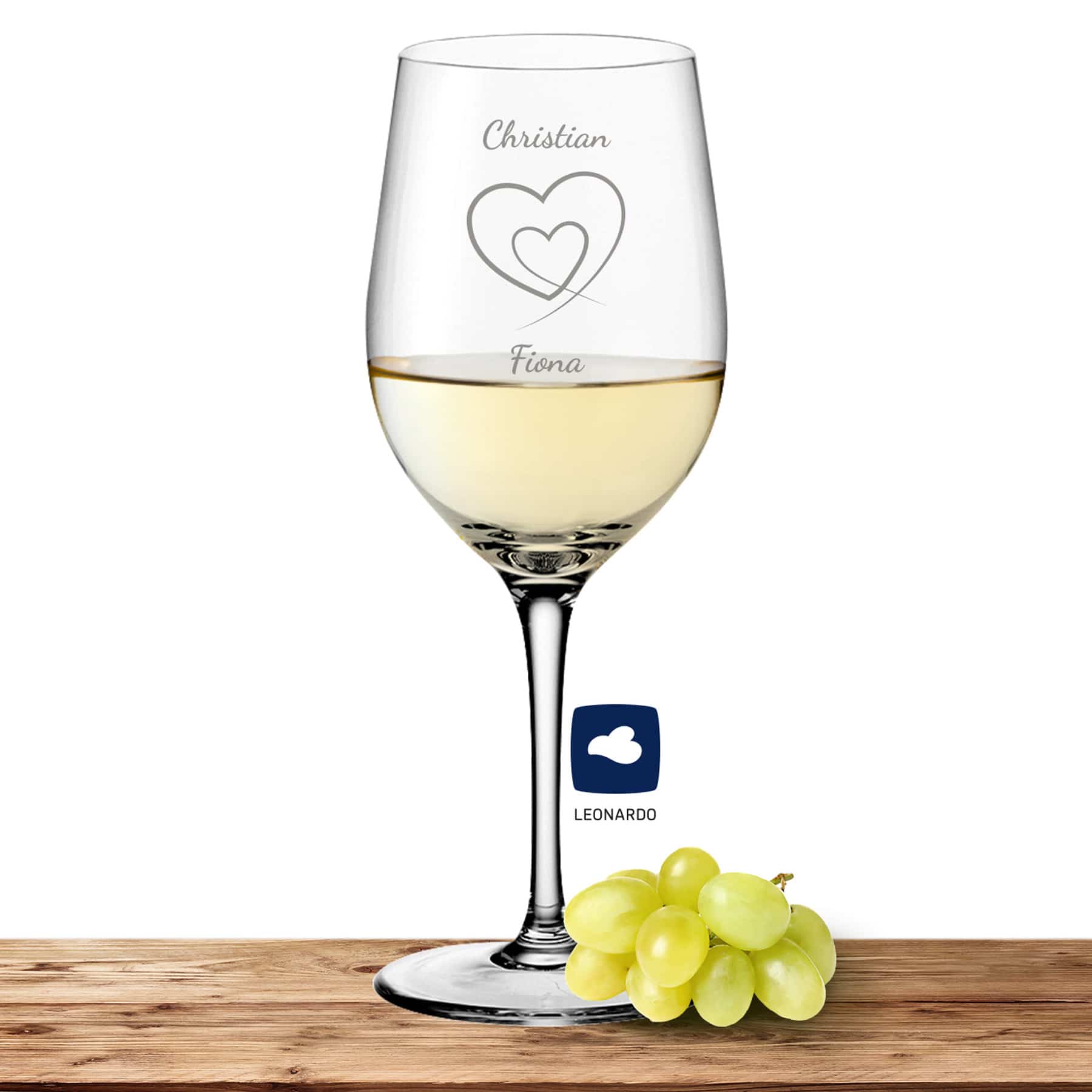Leonardo Weißweinglas 300ml Ciao+ "Herz im Herz" mit Name oder Wunschtext