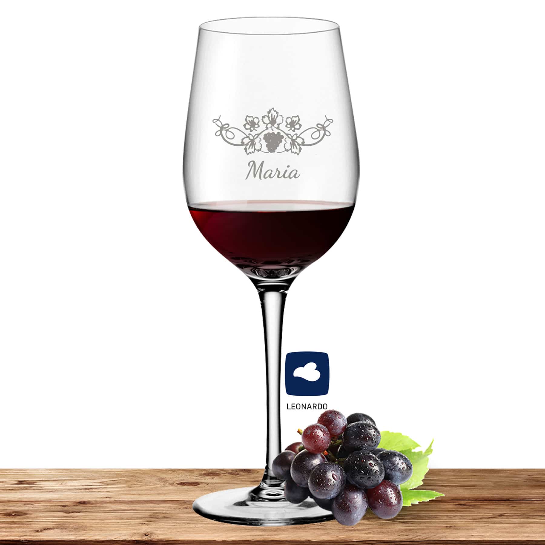 Leonardo Rotweinglas 430ml Ciao+ mit Motiv "Weinrebe" mit Name oder Wunschtext