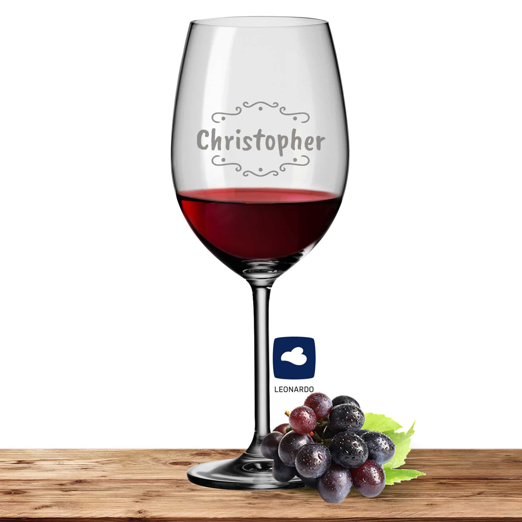 Leonardo Bordeauxglas Rotweinglas DAILY 640ml mit Namen oder Wunschtext graviert (Verzierung 02)