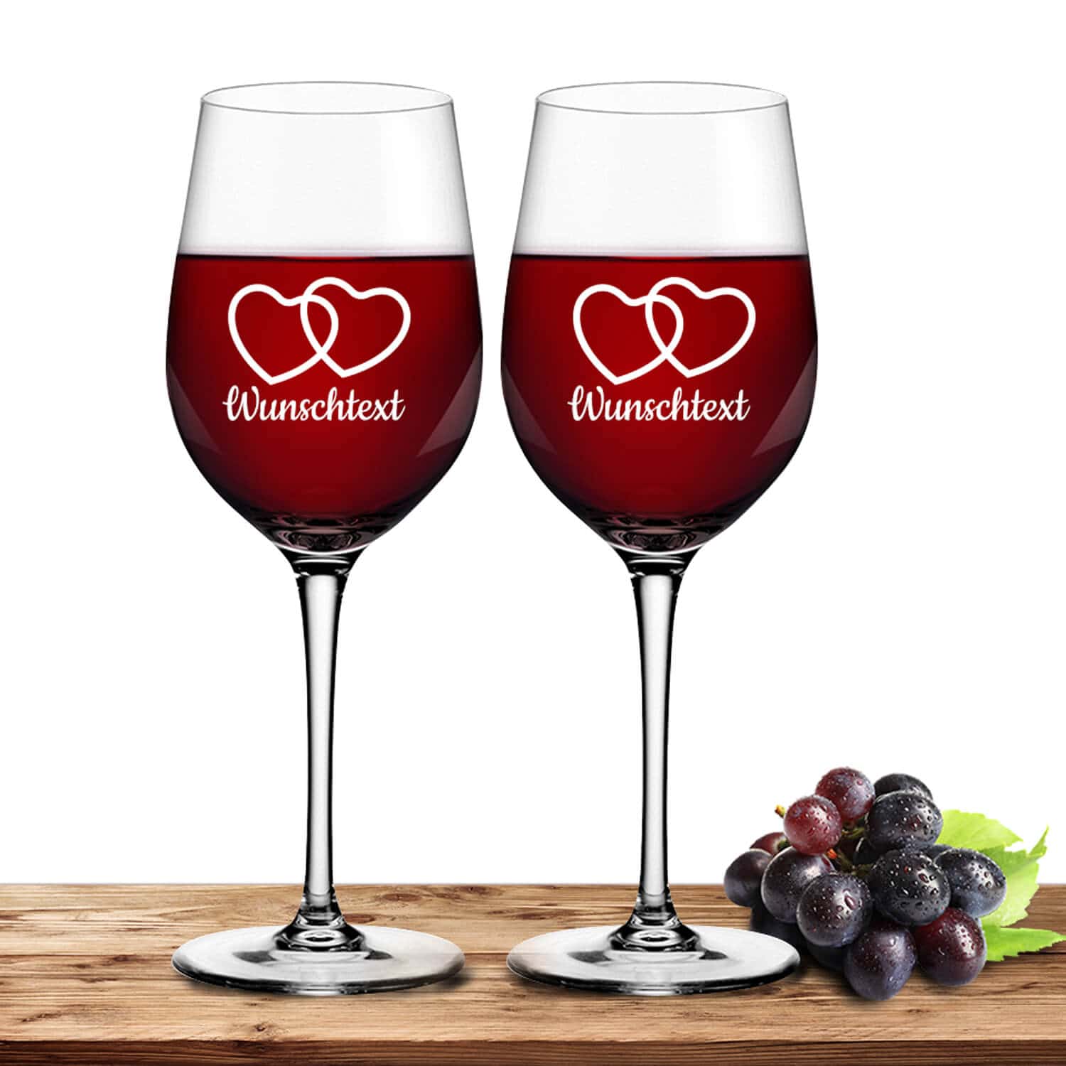 2x Leonardo Rotweinglas 430ml Ciao+ für Valentinstag "Herzpaar" mit Name oder Wunschtext