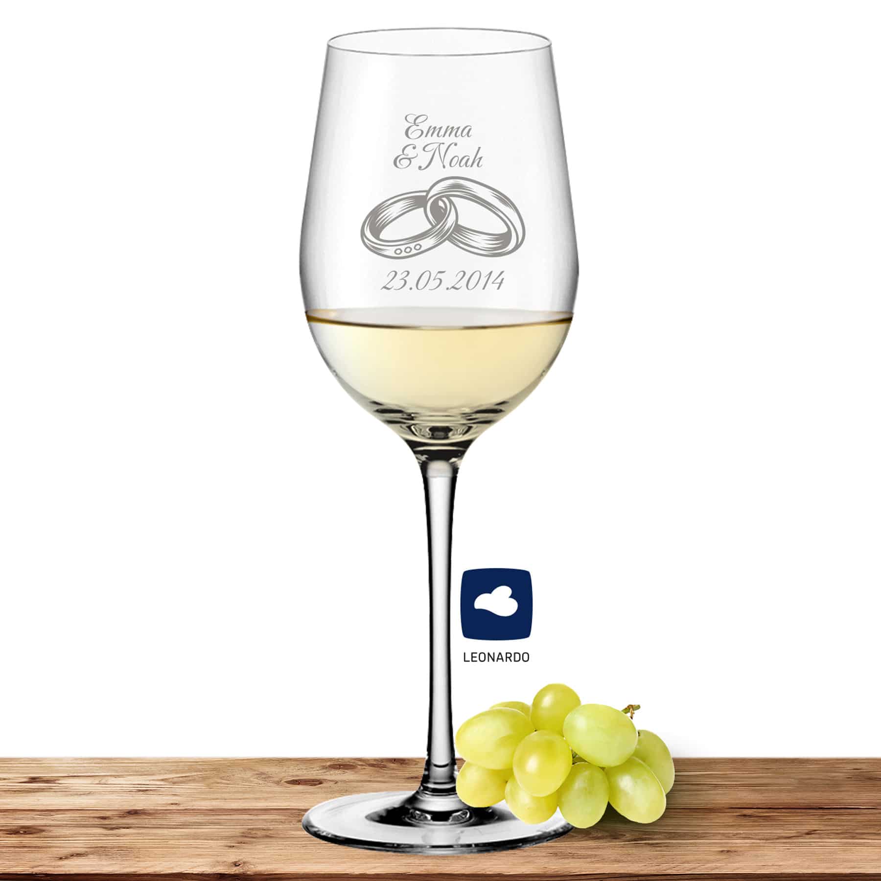 Leonardo Weißweinglas 370ml Ciao+ mit Motiv "Ringe" mit Name oder Wunschtext