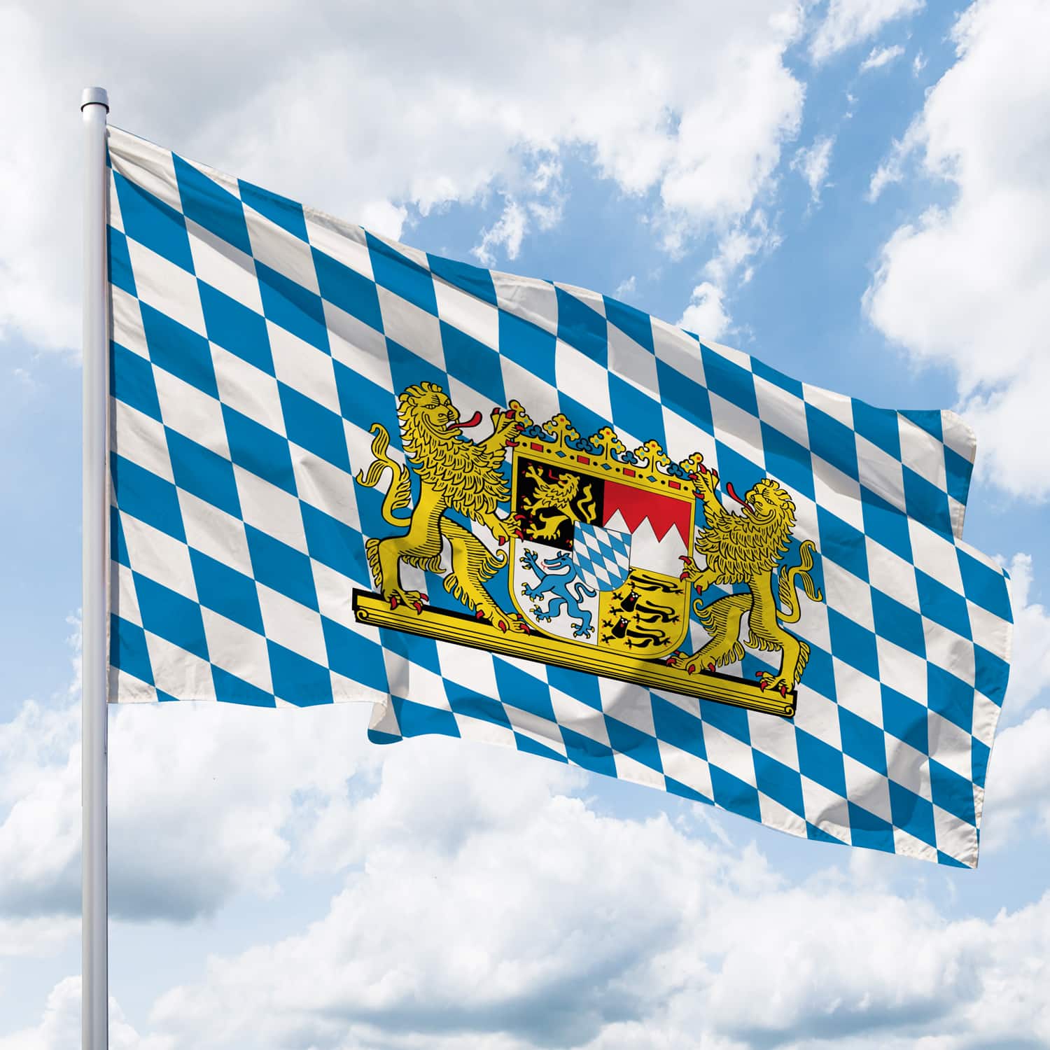 Bayern-Flagge Quer mit Löwen-Wappen (Raute) bei Deitert SF-Bay-HQ-rwl